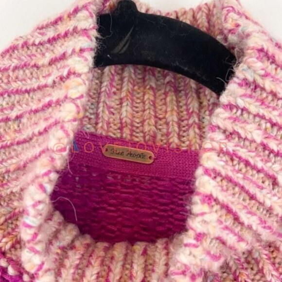 Bohemian | NWT! Free People Mohair Knit Sweater Dress | Cozy Raspberry & Peach - Picture 9 of 10